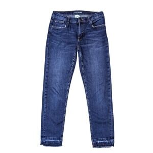Zara Girls Straight Fit Ankle Raw Hem Dark‎ Wash Distressed Denim Jeans 11/12